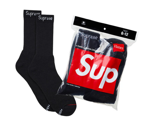 Supreme Hanes Crew Socks 'Black' [4 Pack]