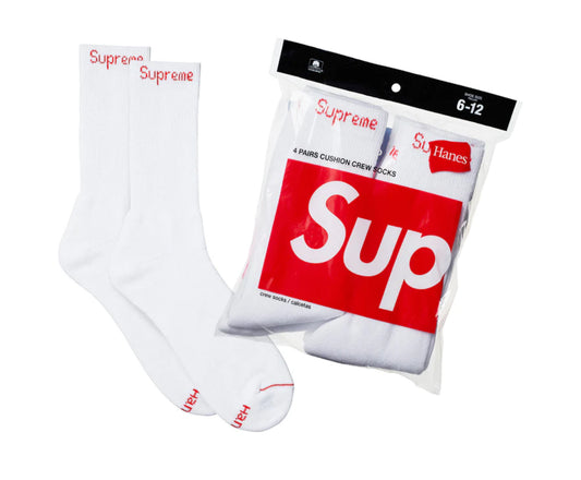 Supreme Hanes Crew Socks 'White' [4 Pack]