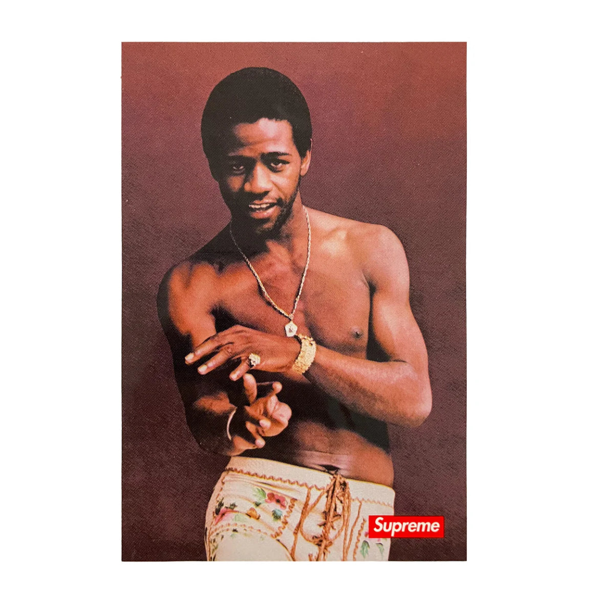 Frontalansicht eines Supreme Stickers mit Al Green 