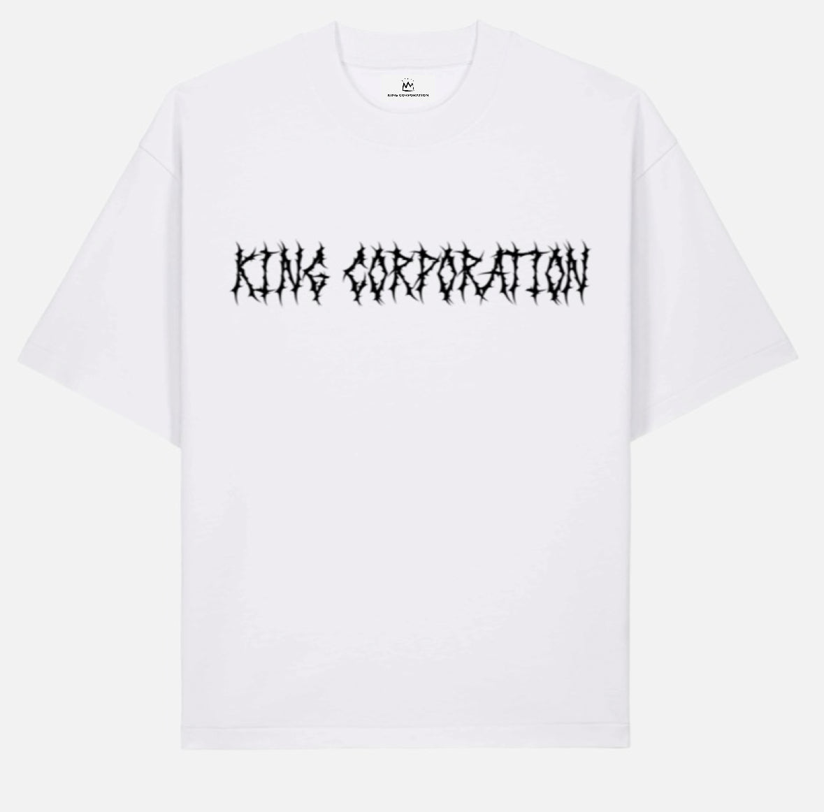 Weißes King Corporation T-Shirt mit King Corporation Thorn Logo Print im Boxy Fit