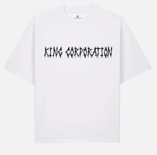 Weißes King Corporation T-Shirt mit King Corporation Thorn Logo Print im Boxy Fit