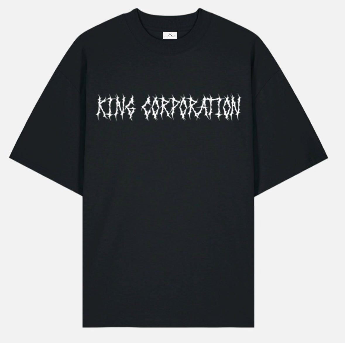 Schwarzes King Corporation T-Shirt mit King Corporation Thorn Logo Print im Boxy Fit