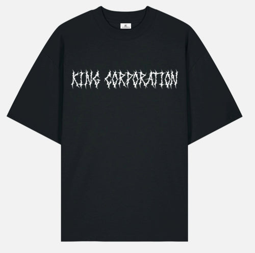 Schwarzes King Corporation T-Shirt mit King Corporation Thorn Logo Print im Boxy Fit