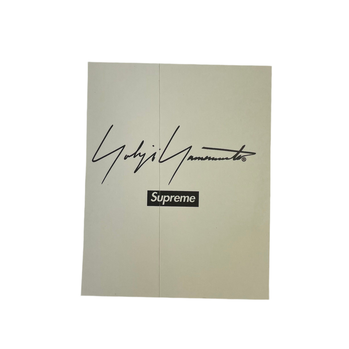 Rueckseite eines Supreme Yohji Yamamoto Sticker aus der Fall Winter 2020 Kollektion